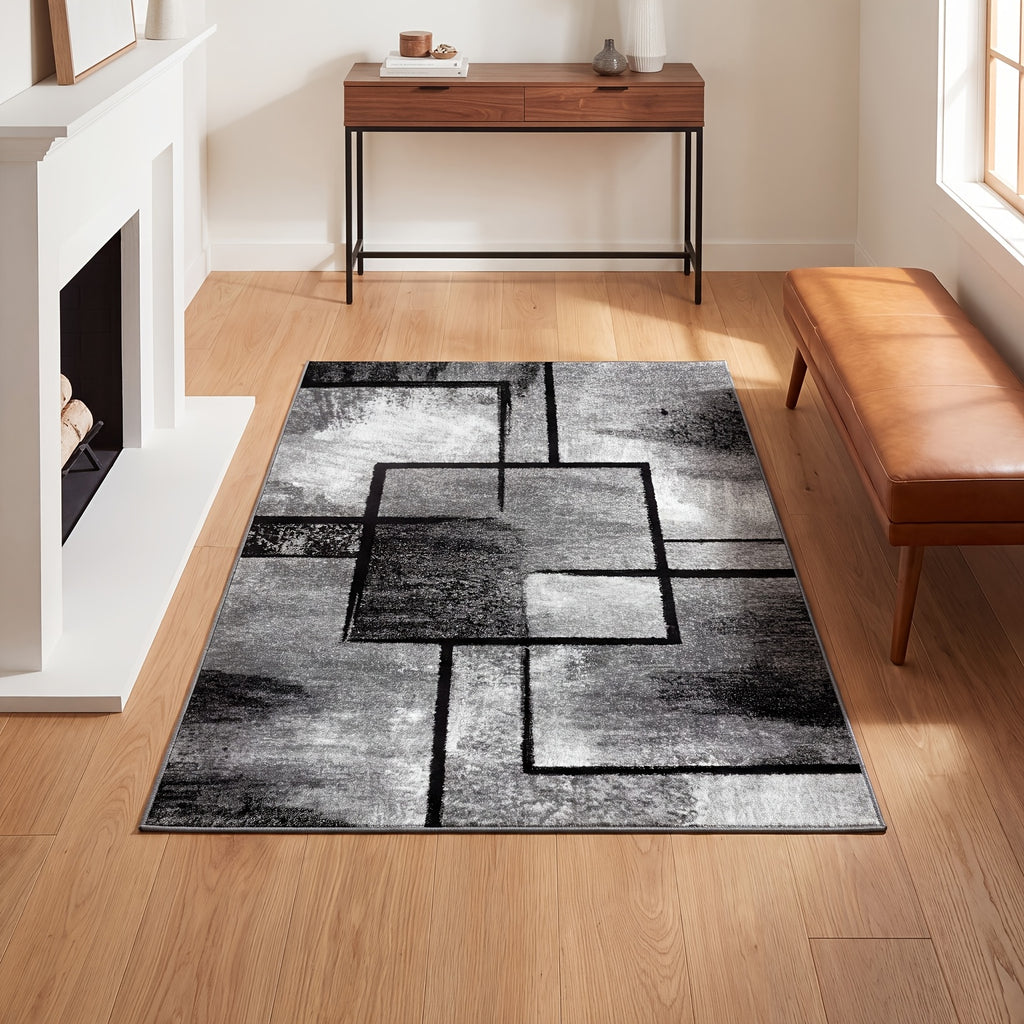 Large Black And White Geometric Rug - Ultra-Soft, Non-Slip, Machine Washable with Rubber Backing. Low Pile, Shed-Resistant. Multi-Color Option. for Living Room, Bedroom, Kitchen, Bathroom