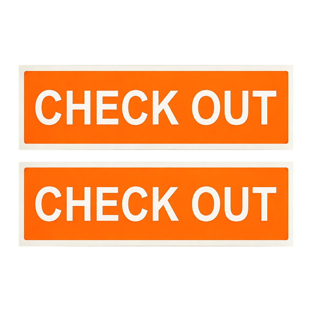 2D Flat - 2-Pack Check Out Metal Signs 4X16In, Orange And White High-Contrast Vertical Directional Signs, 2D Flat Printed Uv-Resistant Indoor Outdoor Wall Plaques with Pre-Drilled Holes for Store, Office, Library And Workplace