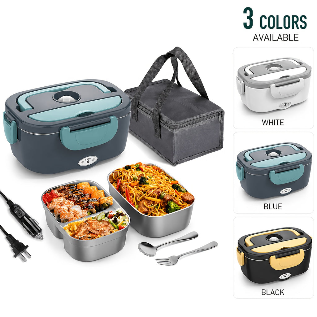 Electric Lunch Box Food Warmer with DC12-24V Car and AC120V Home Power, Portable Divided Meal Container and Insulation Bag for Office Travel