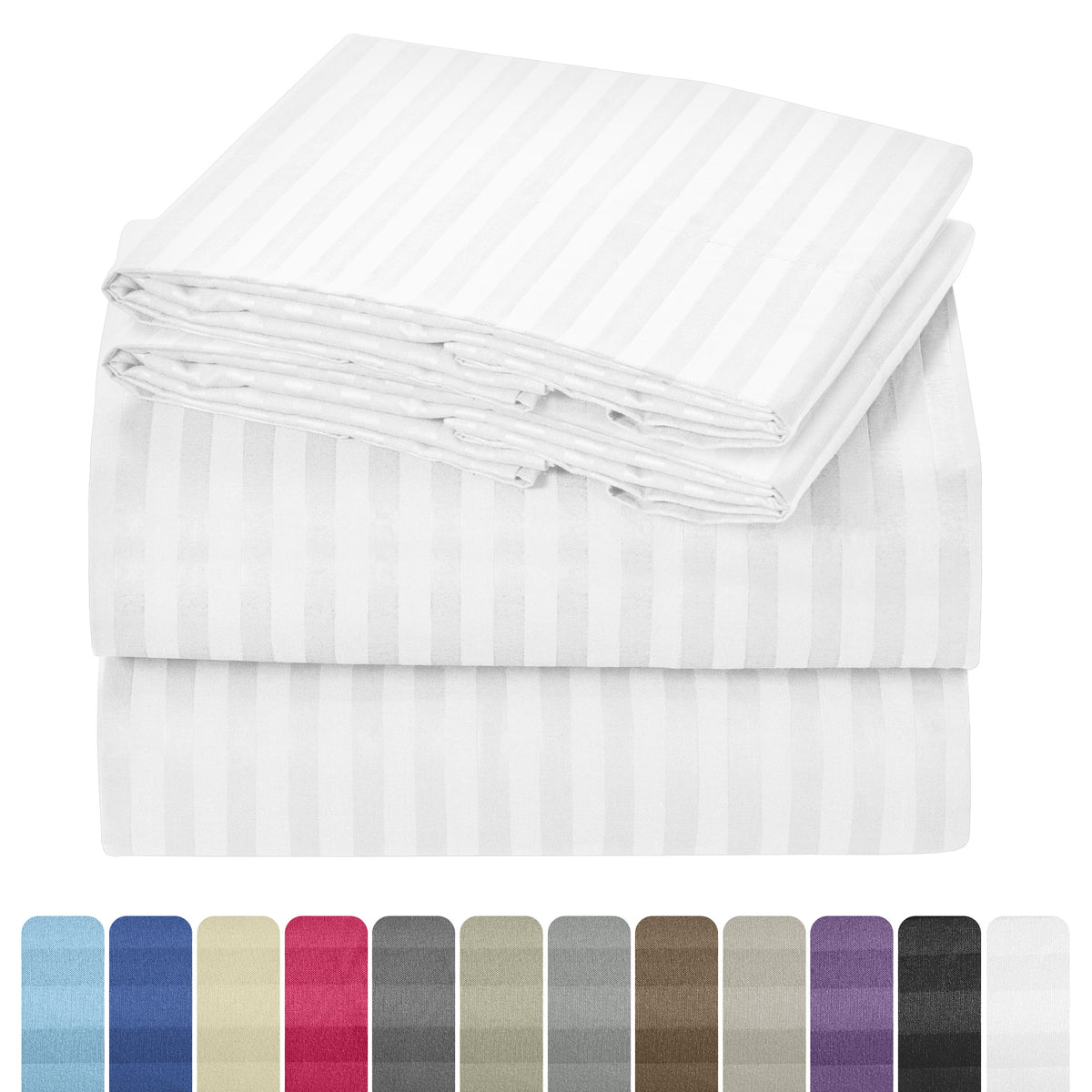 Lux Decor 4/3 Pieces Striped Bed Sheets Set - Hotel Luxury Sheets, Deep Pocket Up to 16 Inches, Extra Soft, Breathable Cooling Sheet & Pillowcases, Easy To Fit, Wrinkle Free, Fade & Stain Resistant Bedding Set