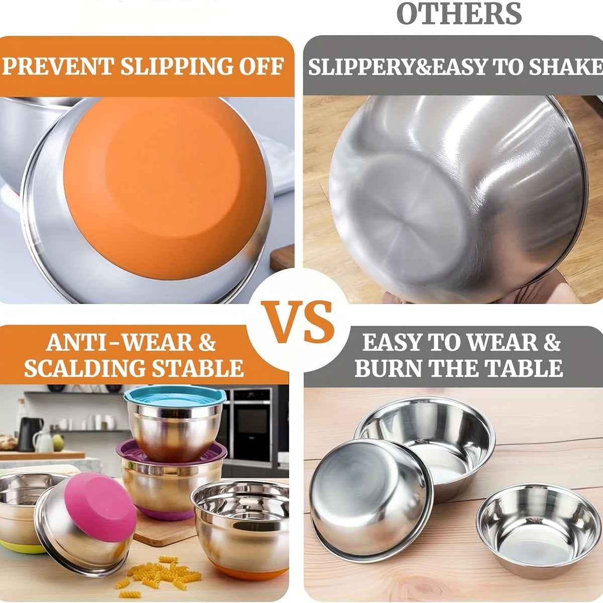 26pcs Mixing Bowls with Airtight Lids, Stainless Steel Bowls Set, 3 Grater Attachments & Black Non-Slip Bottoms Size 7, 4, 2.5, 2.0, 1.5, 1QT, Great for Mixing & Serving