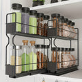 Slide-Out Cabinet Spice Rack, 2-Tier Steel Organizer with Ball Bearing Glides and 415 Labels, 5.2 x 10.75 x 10 Inch Kitchen Storage, Jars Not Included