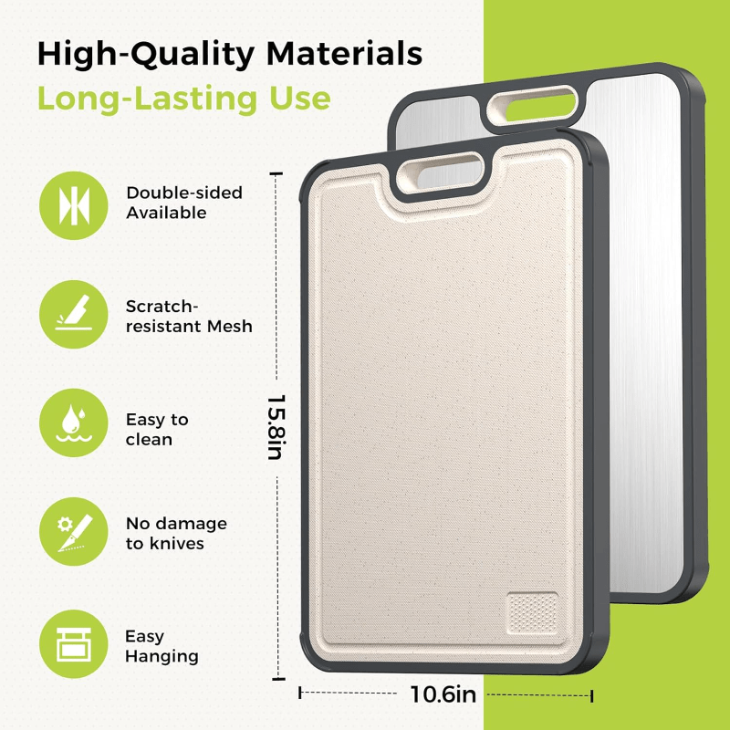 Kitchen Titanium Cutting Board, Double-Sided Food-Grade Cutting Board, Pure Titanium And Wheat Straw PP, Easy to Clean, Large Size 17" X 11.5"