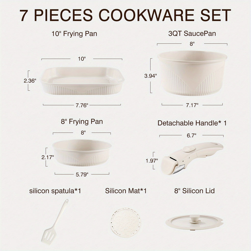 24pcs/7pcs/5pcs Cookware Set Non-Stick Pots & Pans Induction-Ready Kitchen Cookware Set Includes Skillet/Frying Pan/Soup Pot/Steak Pan Removable Handles Home & RV Kitchen Set Stackable Kitchen Accessories Easy To Clean Multiple Colors