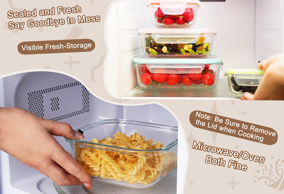 16pcs (8 Lids And 8 Containers) Sealed Glass Food Storage Containers, Lunch Boxes, Microwave Ovens, Ovens - Perfect for Salads, Fruits, Vegetables, And Sandwiches, Lunch Boxes | Sealed Storage | Durable Glass, Food Storage Containers