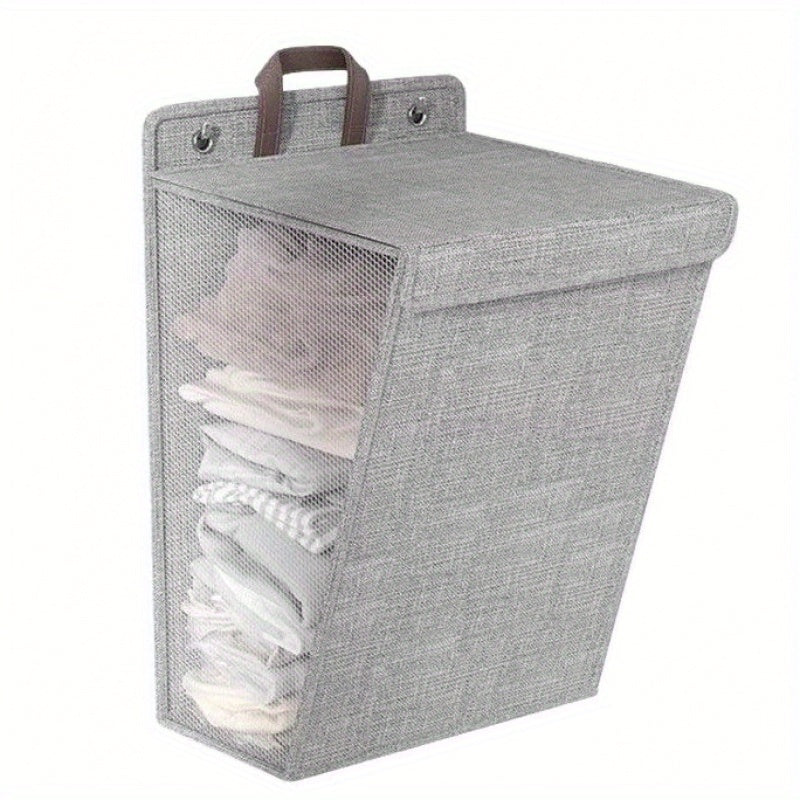 Foldable Wall-Mounted Laundry Hamper Basket - Space-Saving Oxford Cloth Storage Organizer with Lid, Modern Design for Bedroom, Living Room & Bathroom - Multi-Purpose Clothes & Toy Storage, Laundry Basket, Sturdy Wall Mounts, Contemporary Home Decor, Reinf