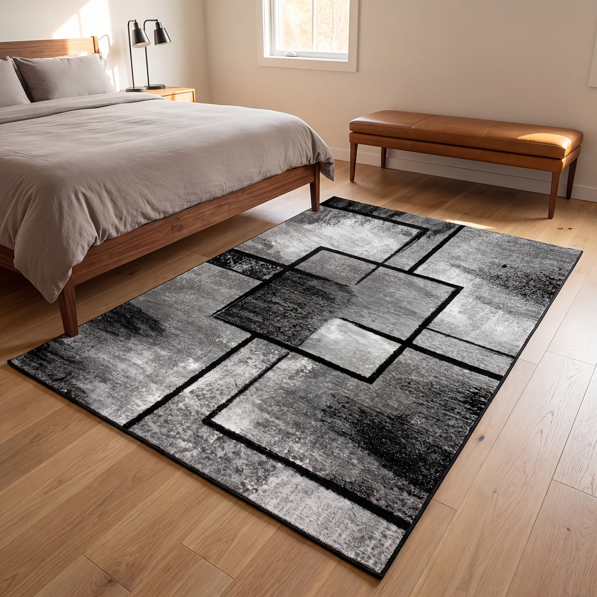 Large Black And White Geometric Rug - Ultra-Soft, Non-Slip, Machine Washable with Rubber Backing. Low Pile, Shed-Resistant. Multi-Color Option. for Living Room, Bedroom, Kitchen, Bathroom