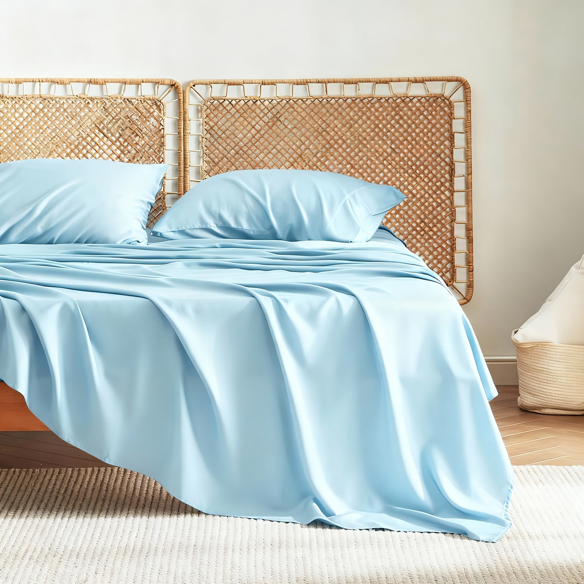 Cooling Bed Sheet Set, Extra Deep Pocket, Cozy&Ultra Soft, Viscose Bedding Sheet, Queen Sheet Set, Hot Sleeper Friendly, Ideal Gift, Local Warehouse Direct Shipment