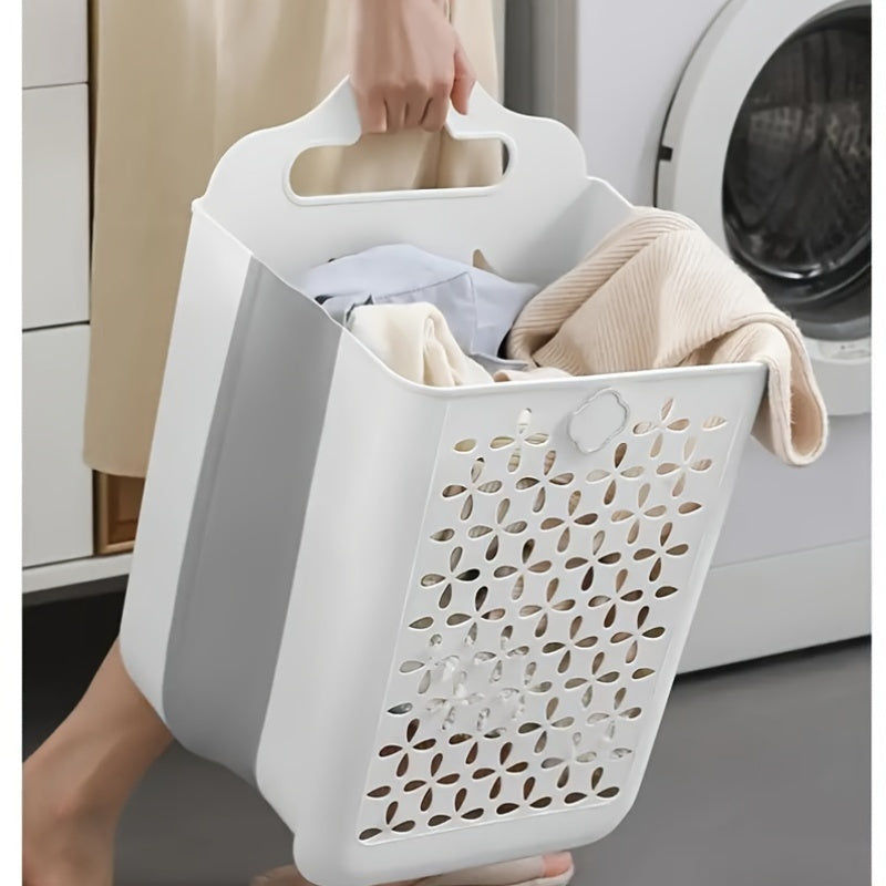 Foldable Laundry Basket Modern Plastic Cut-out Wall-mounted Storage Bin Without Drilling For Clothes,, Snacks, Fruits, Balcony Storage, Laundry Baskets