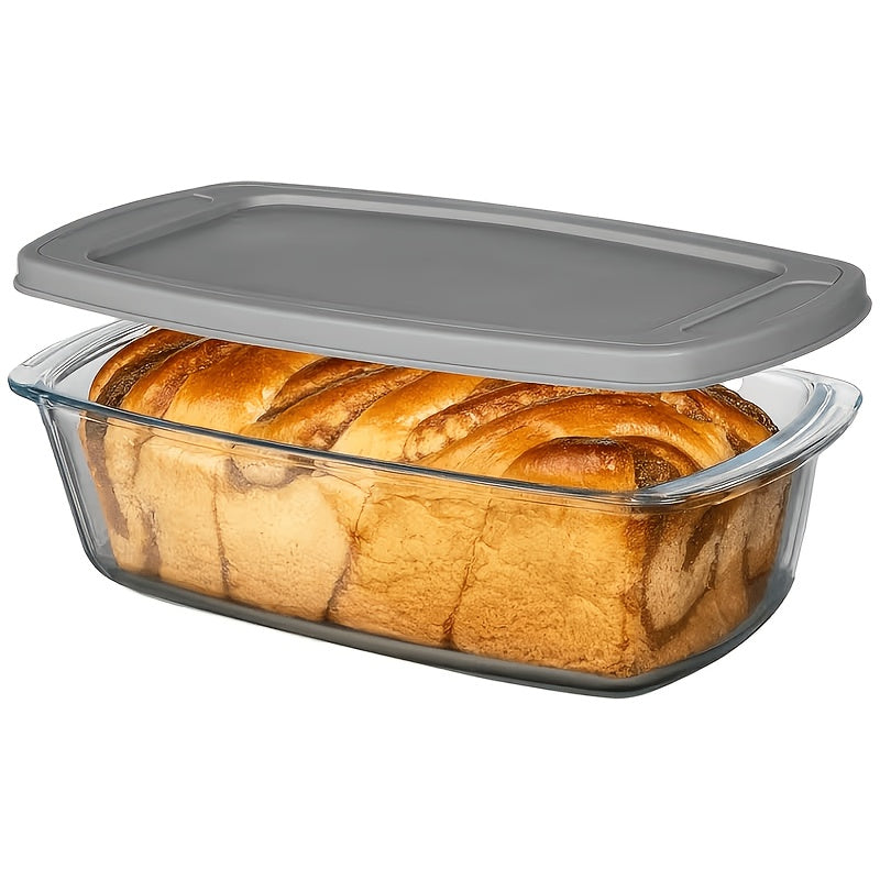 1/2pcs Large-Capacity Glass Baking Dish with Lid, 60.87oz/ 1.9 Qt, with Handles, Stackable, Microwave & Oven Safe, Specialized for Baking Bread & Cakes, Airtight Storage Container, Rectangular Toast Pan, Food Storage Container