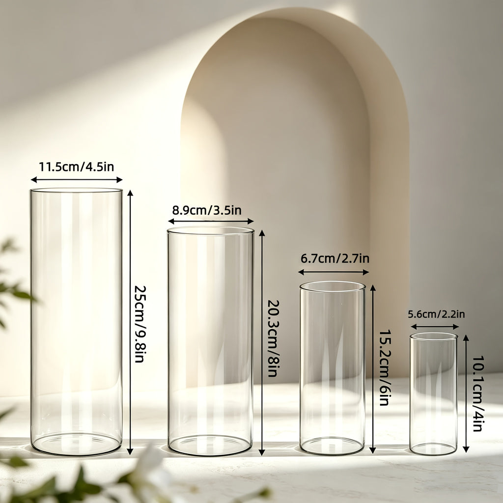 TOMNK 4/12/24/48/80pcs Clear Glass Cylinder Vases, 4, 6, 8, 10 Inch Tall Cylinder Vases for Centerpieces, Glass Flower Vase, Hurricane Floating Candle Holder Vase for Kitchen, Party, Wedding, Home Decor, for Halloween, Christmas