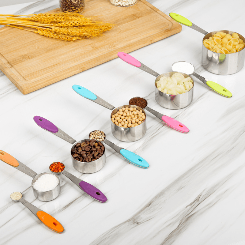 5pcs Measuring Spoon Set/10pcs Measuring Spoon Measuring Cup Set, Stainless Steel, With Silicone Handle, Precise Measuring Tool For Cooking | Essential For Christmas Baking