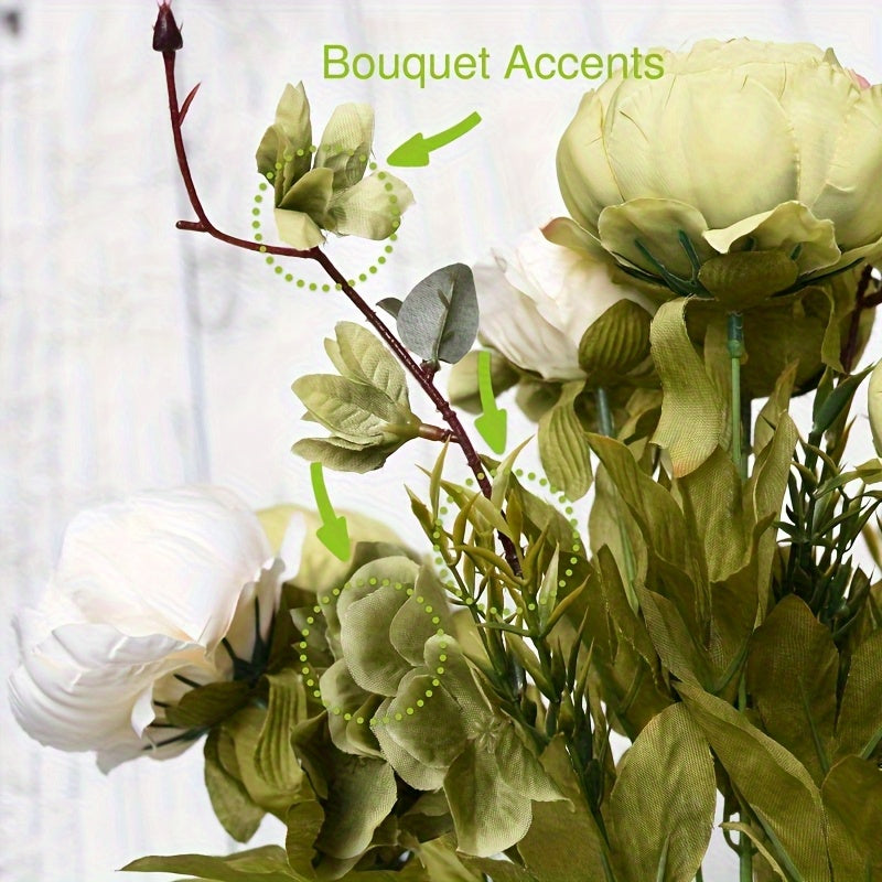 A Bunch/Two Bunches/13/26 Artificial Flowers, Vintage Artificial Peonies Peony Flowers And Hydrangeas for Wedding Bridal Home, Beautiful Floral Centerpiece Arrangement, Peonies Artificial Flowers Indoor (Country Rustic Brown Beige Green Mix).
