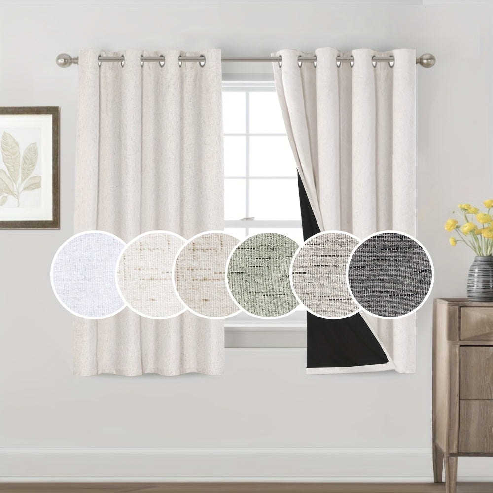 2 Panels 100% Blackout Linen Textured Curtains Thermal Insulated Curtains for Winter Noise Reducing Window Drapes with Grommet for Hall Room Bedroom Living Room PRINCEDECO