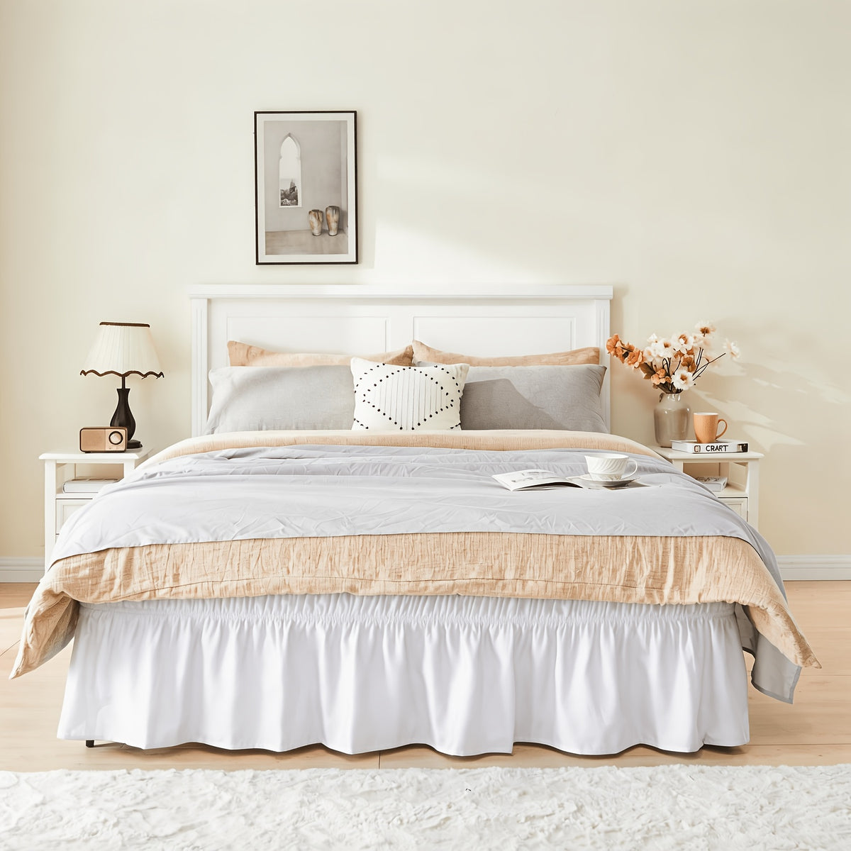Leafy Bedding Queen Size Bed Skirt with Ruffle Trim - Adjustable Elastic Bed Ruffle, Microfiber Bedding Suitable for Twin/Full/Queen Beds, Machine Washable, Fade Resistant, Easy Fit Wrap Around Skirt, Traditional Style for or Rooms