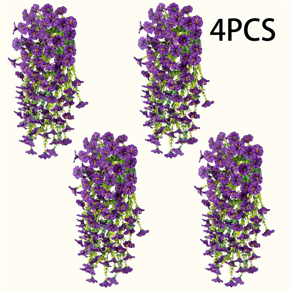 4pcs Artificial cascading Hanging Flowers - Fake Blooms with 45 Flowering Branches, Low-Maintenance Faux Plants for Garden, Porch,, Balcony - Christmas & Year-Round Decor No Watering, Plastic/P Realistic flowers for wedding