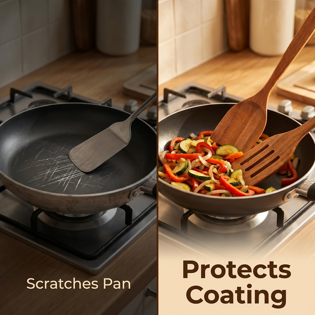A Set of 10pcs High-Quality Thick-Walled Teak Cookware, Non-Stick Friendly, Heat-Resistant, with Ergonomic Handles, Comfortable Grip, Suitable for Stirring, Baking, Serving And Easy Cooking, 730G/ 1.61Lb