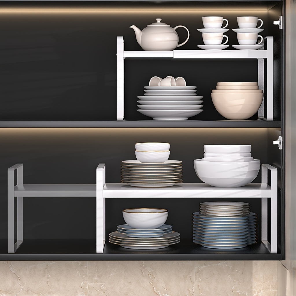 Adjustable&Extendable Metal Cabinet Organizer Rack-Space-Saving, Stackable Design for Kitchen Countertops&Cupboards-Ideal for Food Storage&Appliances with Pull-Out Shelves, Kitchen Organizer|Sleek Finish|Adjustable Shelving, Organizers And Storage