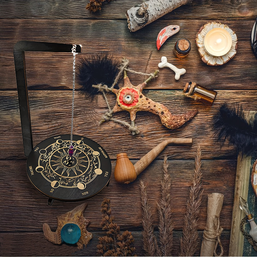 Three-Dimensional Wooden Stand for Divination, Featuring Witchcraft Elements, Crystal Display, And Altar Supplies. Ideal for Pendulum Use And Meditation