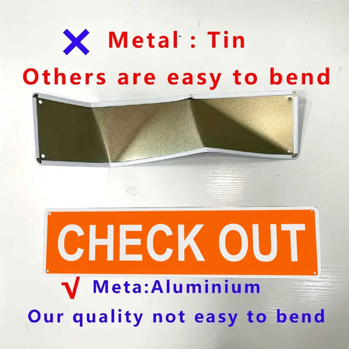 2D Flat - 2-Pack Check Out Metal Signs 4X16In, Orange And White High-Contrast Vertical Directional Signs, 2D Flat Printed Uv-Resistant Indoor Outdoor Wall Plaques with Pre-Drilled Holes for Store, Office, Library And Workplace