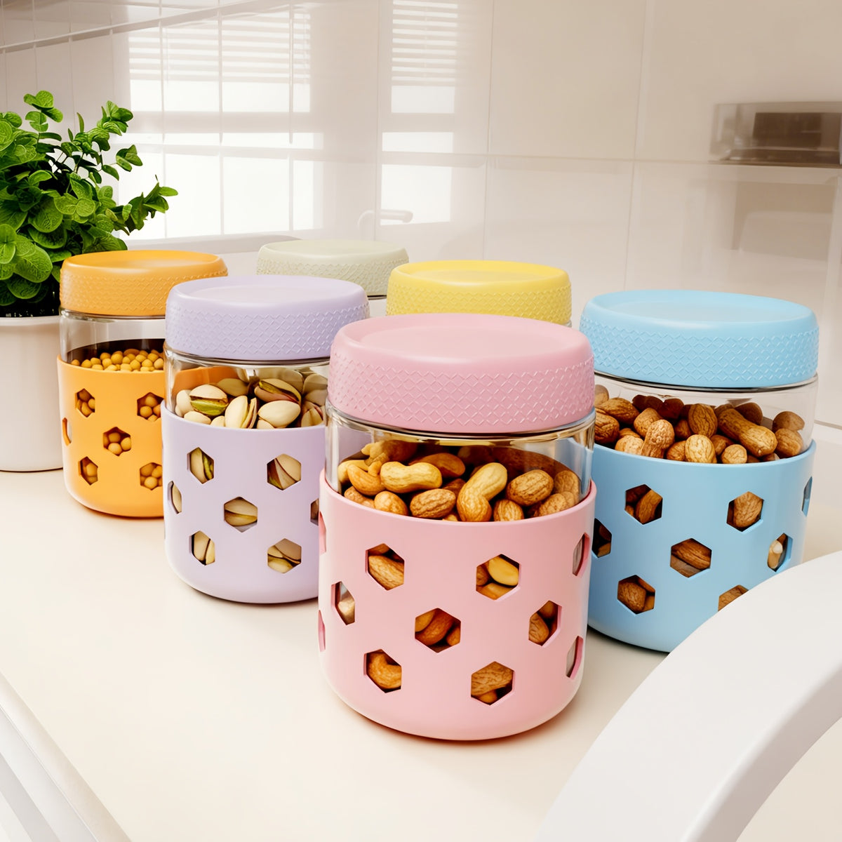 6-Pack 16oz Glass Mason Jars with Silicone Sleeves, Airtight Overnight Oats Containers with Lids, Dishwasher Safe Leak-Proof Meal Prep Jars for Chia Pudding, Yogurt, Snacks