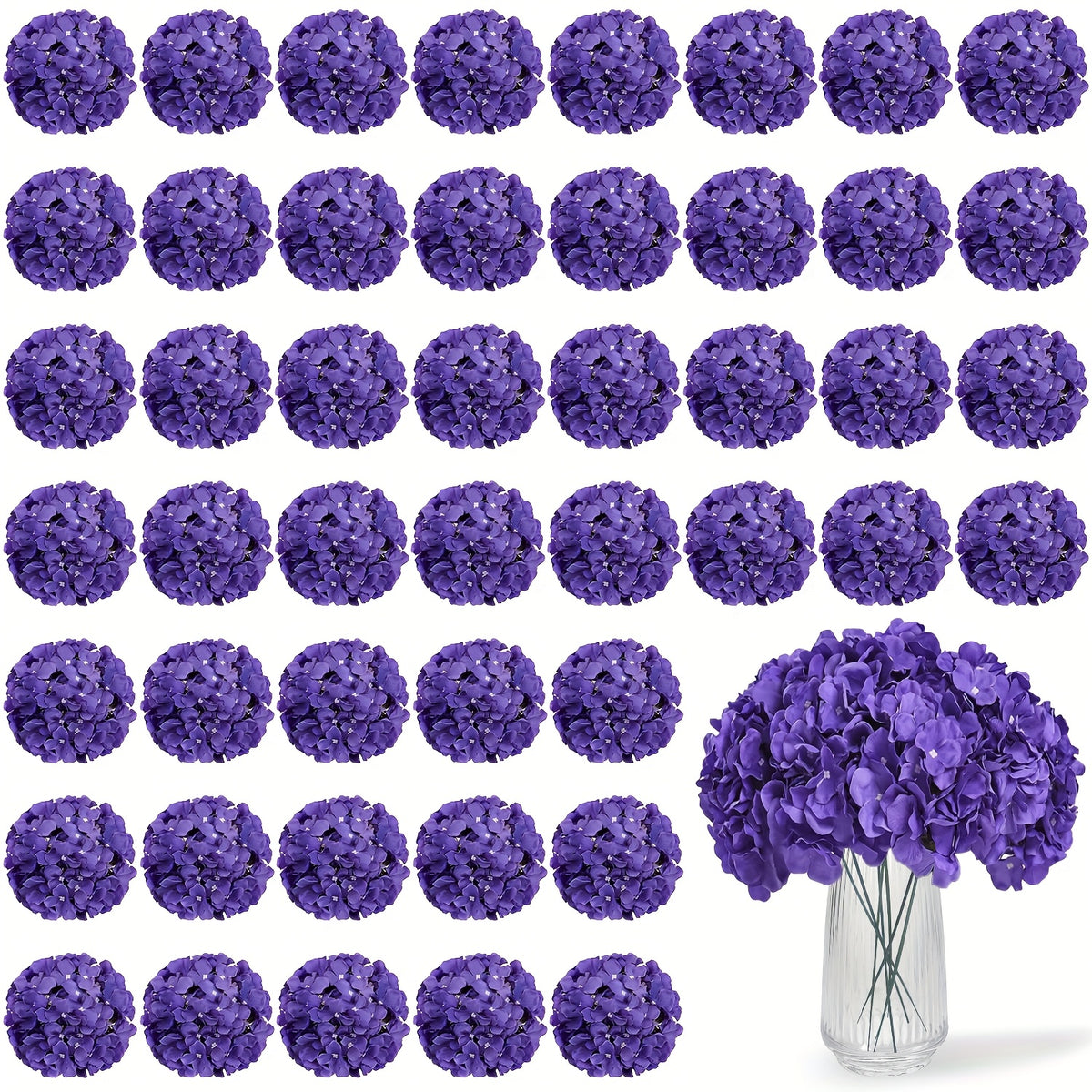 63pcs Artificial Hydrangea Flowers with Stems - Realistic Full Faux Silky Blooms, Round Heads Suitable for Wedding, Baby Shower, Garden, Party Decor, Home Decoration - Fake Flowers for Centerpieces, Arrangements, Year-Round Use