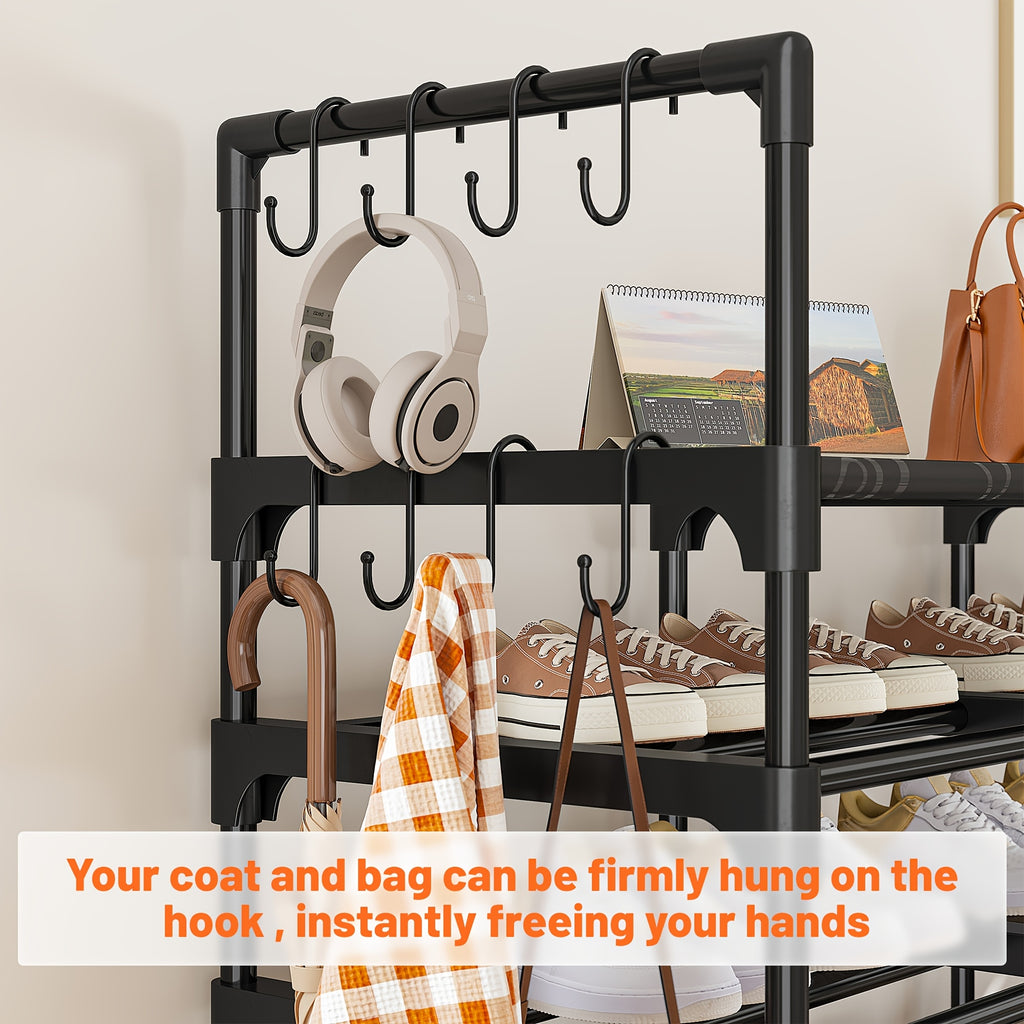 Large Capacity Metal Shoe Rack, Black Shoe Rack Organizer, Boots Storage Rack, 4 Rows 6 Tier & 4 Rows 9 Tier Shoes Rack | Heavy Duty Storage Shelf |Holds 45-72 Pairs Of Shoes|Stable And Durable, Easy to Assemble for Living Room, Bedroom, Dormitory