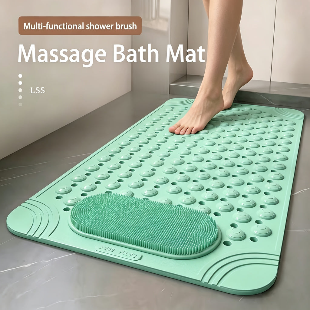 Non-Slip PVC Bath Mat with Massage Buttons - Light Blue & Multi-Color Polka Dot Pattern, Rectangular Shower and Bathroom Safety Mat, 0.35inch Thick, Durable PVC Material, Bath Accessories