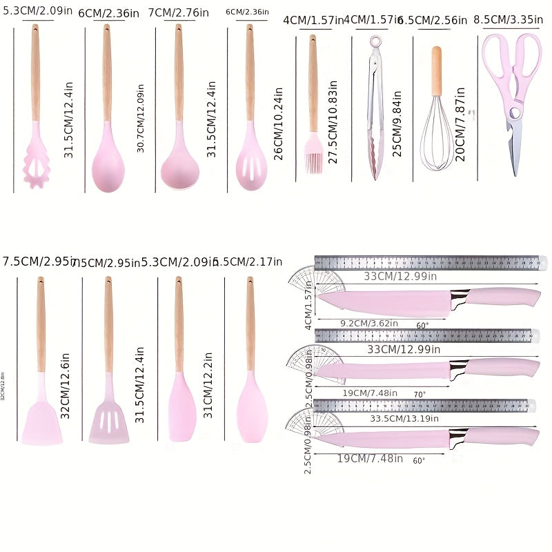19 Sector Set And Knife Set, Perfect for Outdoor Camping - Heat-Resistant, Non-Stick, Wooden Handle, Easy to Clean - Perfect for Women'S Cooking Gifts, New Year'S And Valentine'S Day