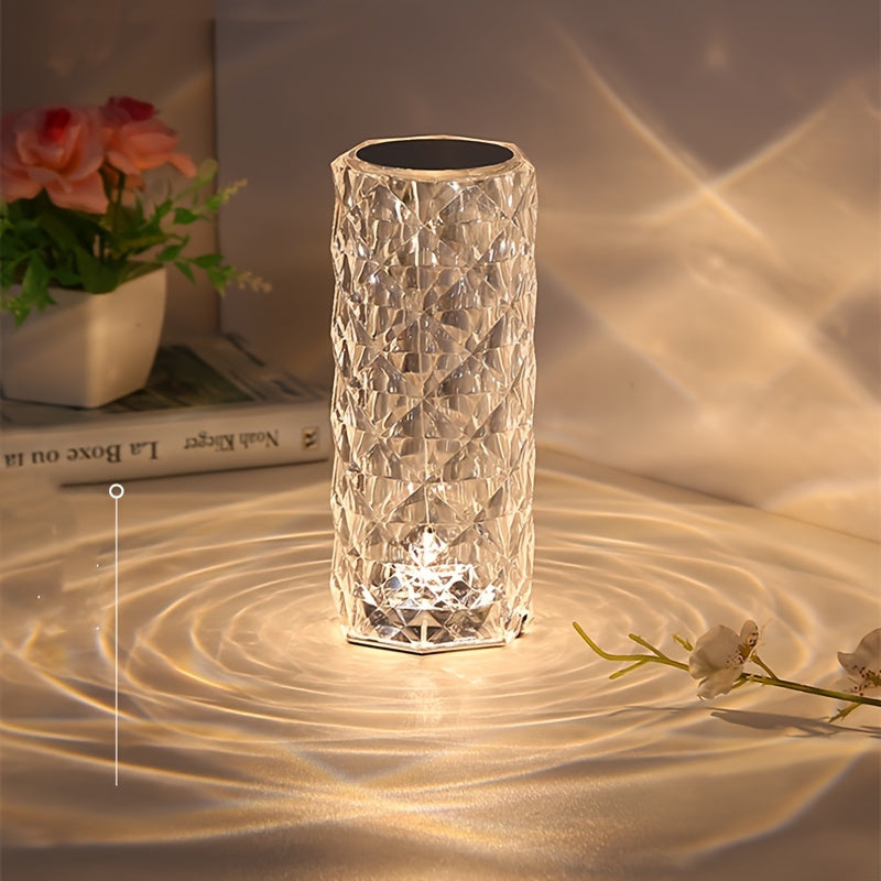1pc Sparkling Rose RGB Night Light - 16-Color Changing Touch & Remote Control, USB Rechargeable Battery-Powered LED Table Lamp with Crystal Gemstone Design for Bedroom, Living Room, Christmas Decor, Touch Lamp for Bedroom, Ambiance Enhancer
