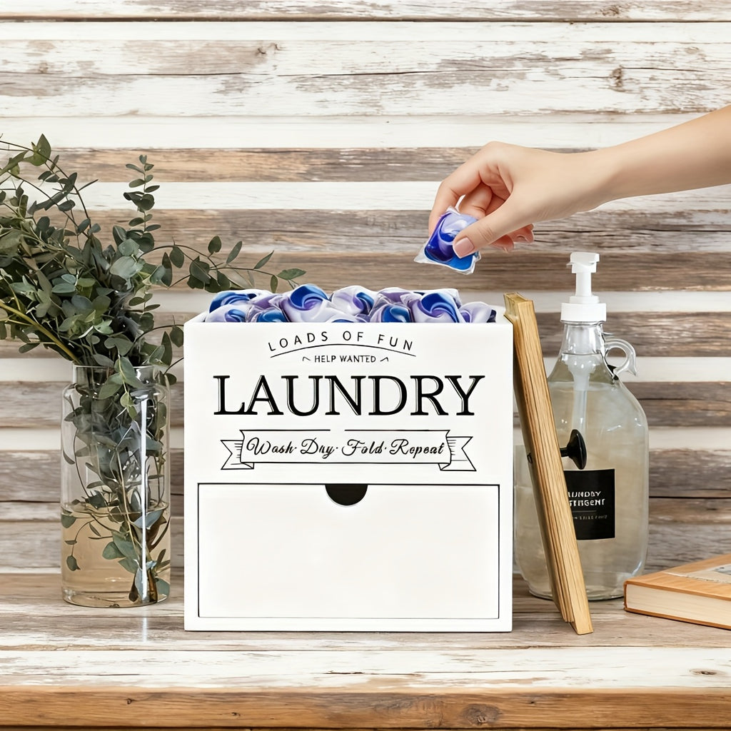 MONDRAME Farmhouse-Style Wooden Dryer Sheet Holder with Drawer And Lid - Dual Installation Options, Wall Mount Or Countertop, Laundry Pod Dispenser for Organized Storage
