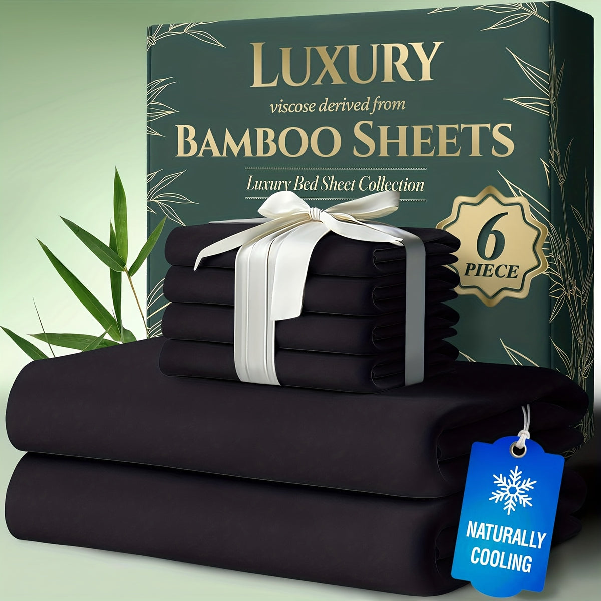 Deep Pocket Bamboo Cooling Bed Sheets 6pcs - Bamboo Luxury Cooling Sheets for Hot Sleepers - Cloud Soft, 17" Deep Pocket Fitted Sheet, Ultra Durable Bed Set for Room Decor
