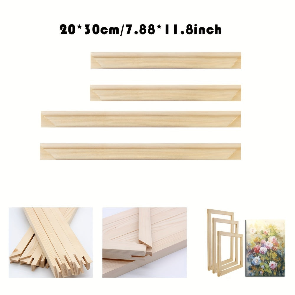 Wood Canvas Frame Kit - 4 Pre-Cut Pine Stretcher Bars with Corner Keys for Oil Painting, Easy Build Frames in Cardboard Box