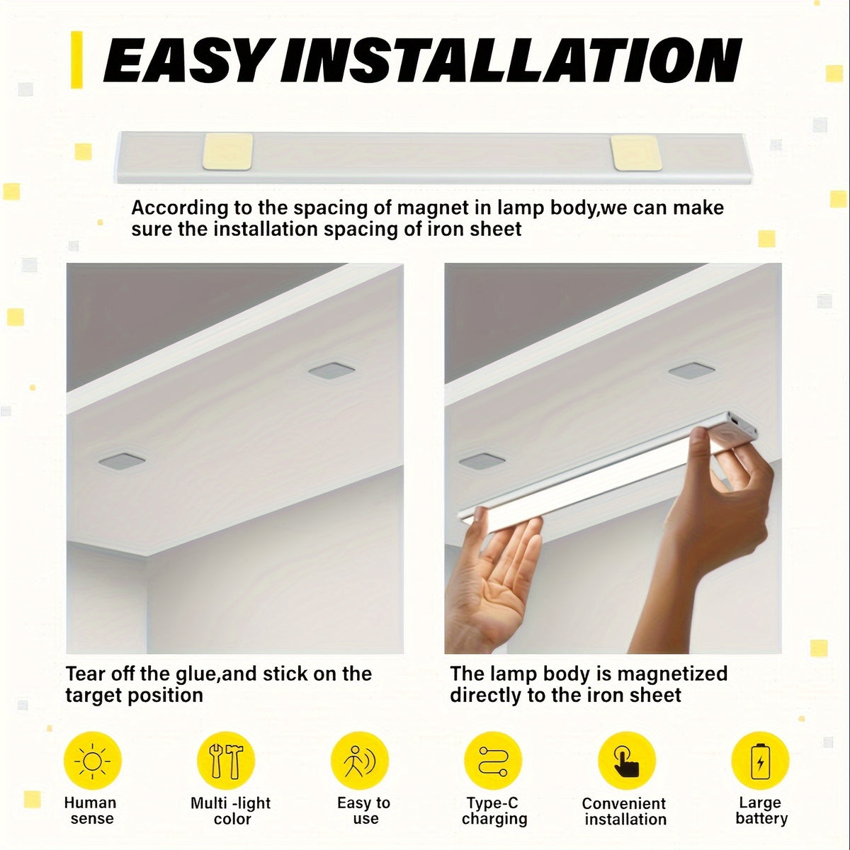 4/2/1pc LED Motion Sensor Under Cabinet Lights, 3 Color Temperatures Wireless USB Rechargeable Night Light, Indoor Closet Lights, Stick-On Anywhere Magnetic Under-Counter Light Fixtures For Kitchen Cabinet Wardrobe Cupboard Stairs.