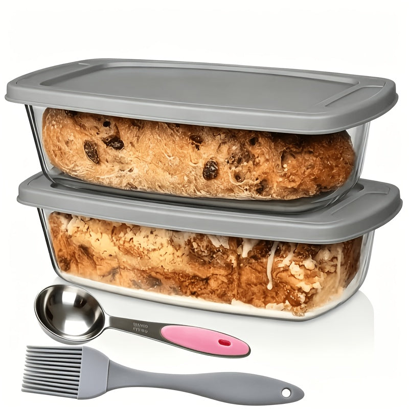 1/2pcs Large-Capacity Glass Baking Dish with Lid, 60.87oz/ 1.9 Qt, with Handles, Stackable, Microwave & Oven Safe, Specialized for Baking Bread & Cakes, Airtight Storage Container, Rectangular Toast Pan, Food Storage Container