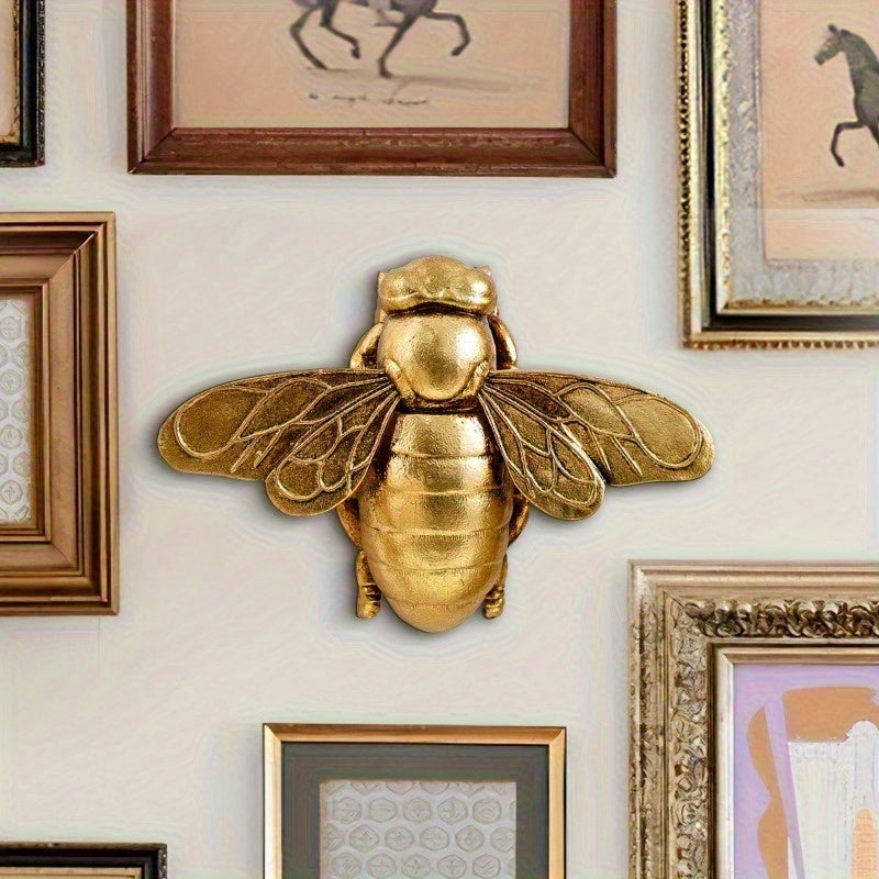 Golden Bee Wall Sculpture - Art Deco Style Handcrafted Resin Ceiling-Mounted Home Decor, Intricate Insect Wall Art for Gallery Walls, Thanksgiving & Party Decor, Classic Elegant Design