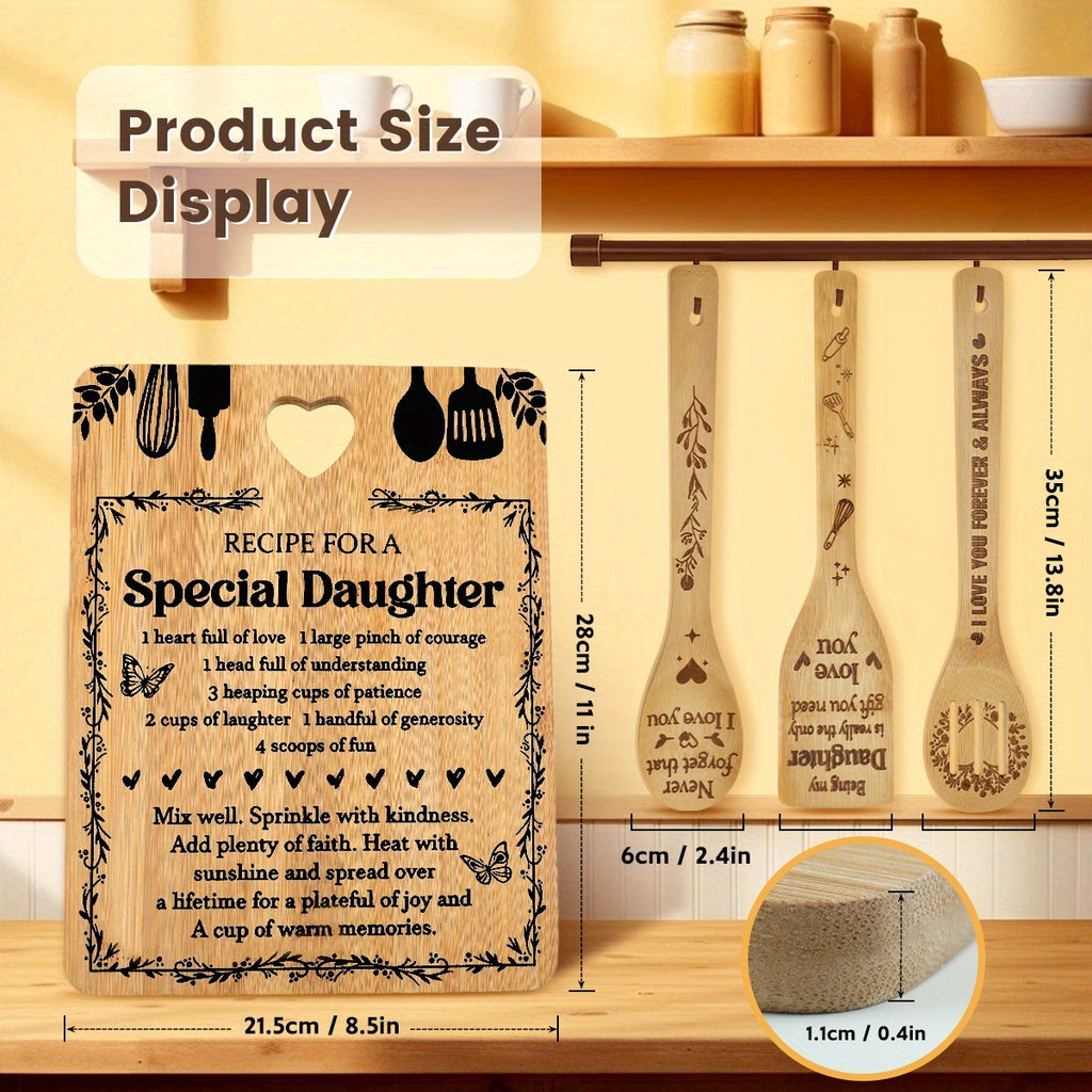 Birthday Gifts for Daughter - "Recipe for a Special Daughter" Daughter Cutting Board Set Bamboo-Made Engraved Utensil Set Birthday Gifts for Daughter Daughter Christmas Gifts
