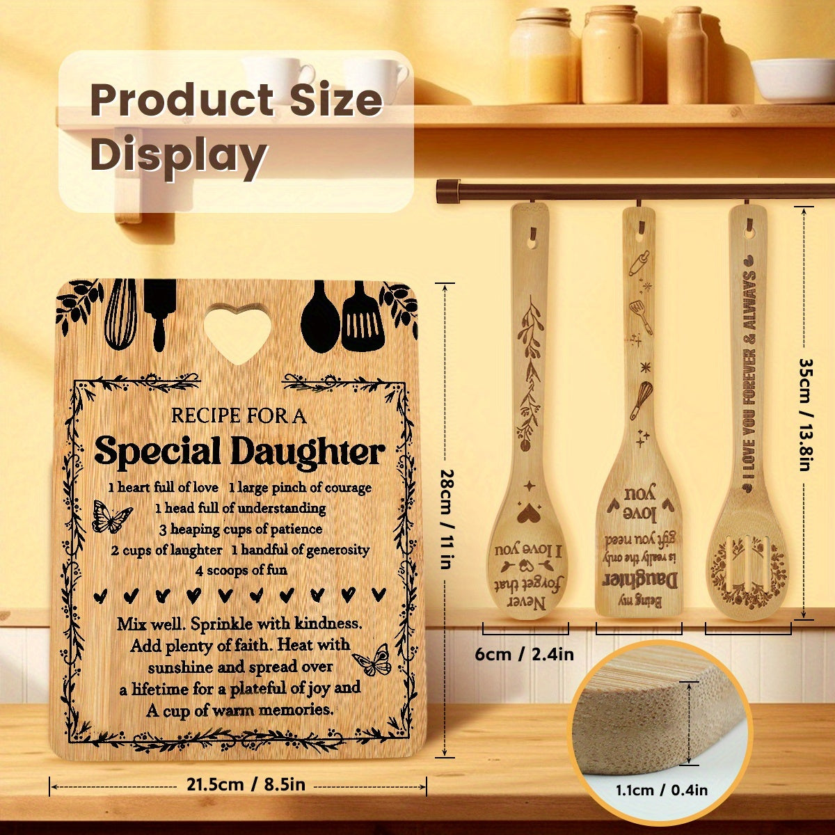 Birthday Gifts for Daughter - "Recipe for a Special Daughter" Daughter Cutting Board Set Bamboo-Made Engraved Utensil Set Birthday Gifts for Daughter Daughter Christmas Gifts