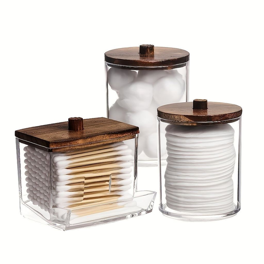 3/4/5 Cotton Swab Box Dispenser, Clear Wooden Lid Pill Bottle Container with Lid, Toilet Bathroom Jar, Cotton Ball Cosmetic Case, Cotton Swab, Floss, Bathroom Additions, Bathroom Storage & Organizing
