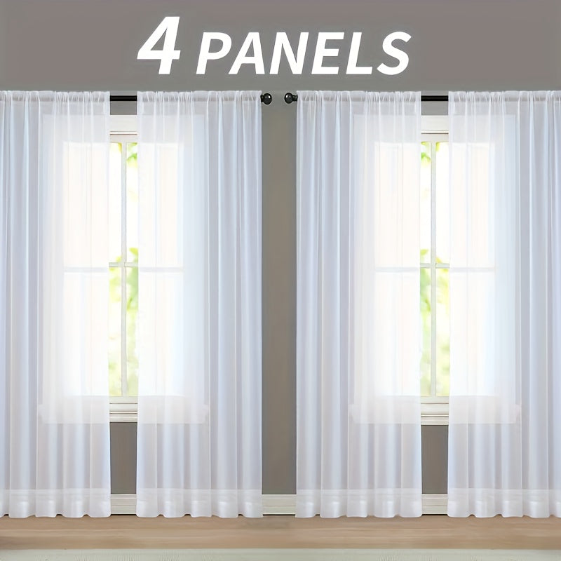 4pcs Set Of Transparent Gauze Curtains, Hanging From The Top Through A Pole, Natural Filtering, Dreamy And Hazy, Beautifying The Room Decoration Windows, Suitable for Living Rooms, Bedrooms, Study Rooms, Dining Rooms, Balconies, Dressing Rooms