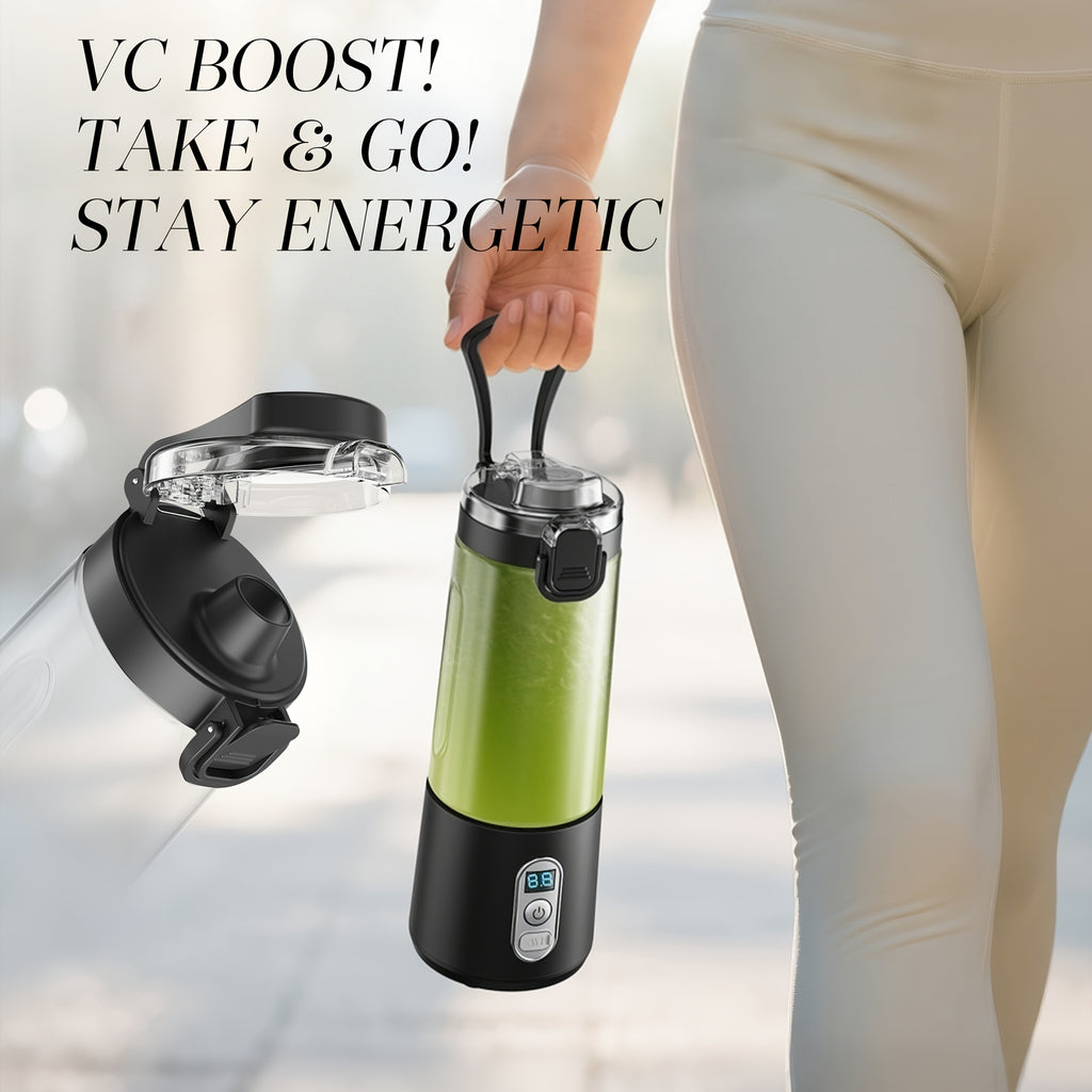 LALAYUAN USB-Powered Juicer & Juicer with Digital Timer, Battery Left Display, High-Speed Ice Crush, USB-C Fast Charge, One-Tap NO-Spill Lid, 6-Blade Stainless Steel - Smoothie Blender Portable, Protein Shakes, Gym, Travel Smoothie Maker