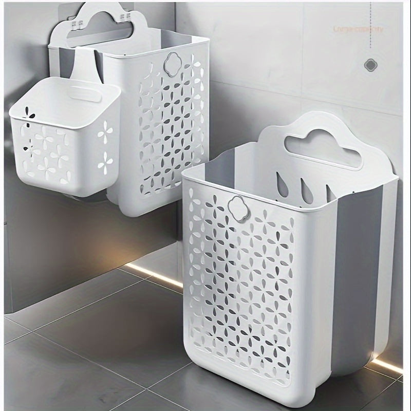 Foldable Laundry Basket Modern Plastic Cut-out Wall-mounted Storage Bin Without Drilling For Clothes,, Snacks, Fruits, Balcony Storage, Laundry Baskets