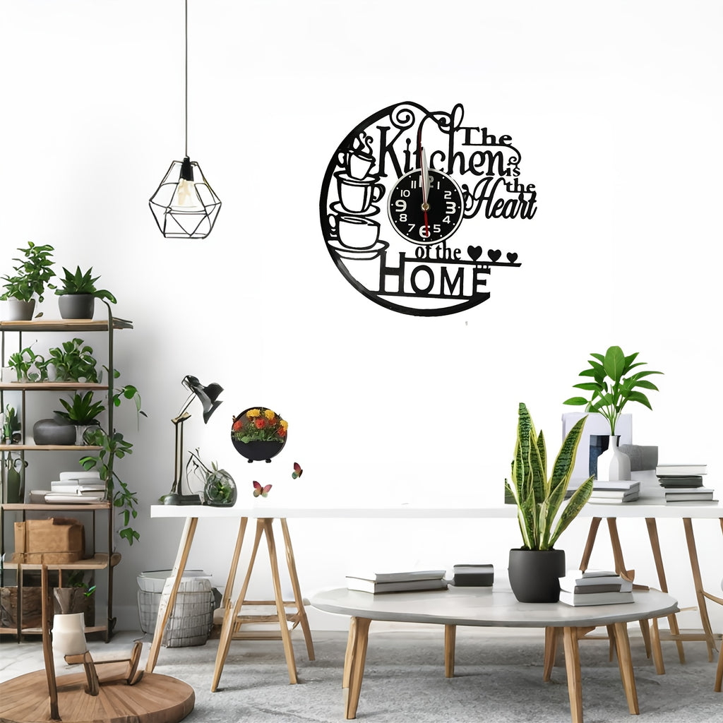 Vinyl Record Wall Clock with Heart of Home Crown Design, Silent Vintage Kitchen and Living Room Decor with Optional 7-Color LED Mood Lighting
