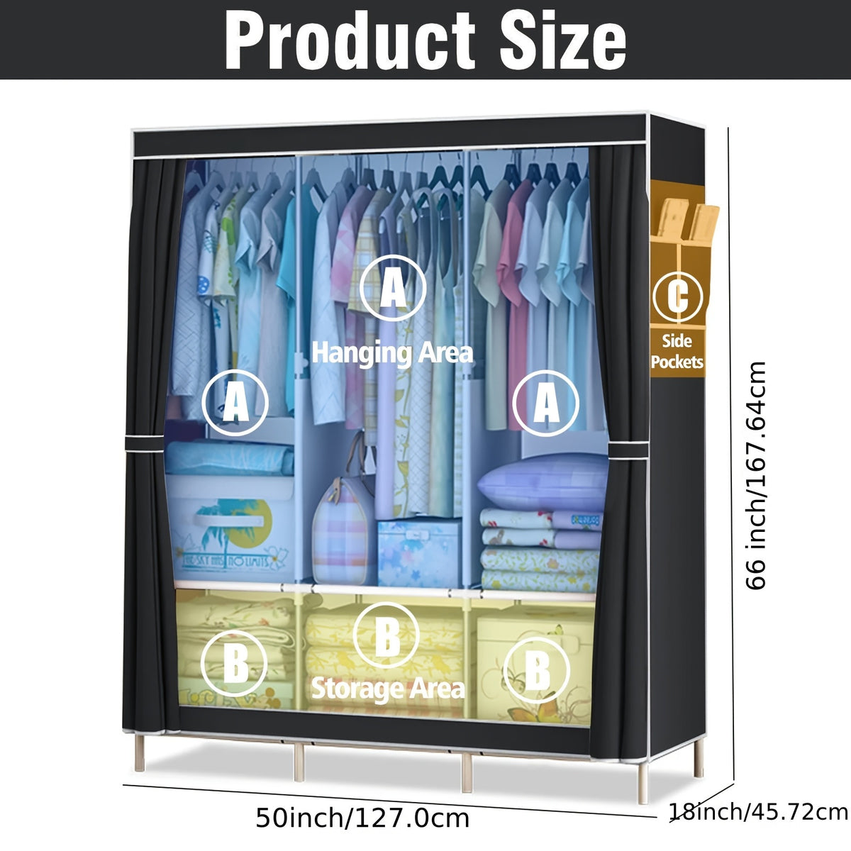 Portable Closet Storage Organizer Clothes Wardrobe Shoe Clothing Rack Shelf Dustproof Non-woven Fabric, Portable Closets