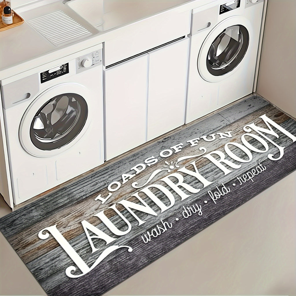 Non-Slip Laundry Room Mat- Heavy Duty Washable Rubber Backing Carpet, Dark Brown/Gray Wood Grain Design, Suitable for Laundry Room, Kitchen, Bathroom- Easy to Clean Home Carpet, Rustic Style, Durable Structure, Practical Home Item