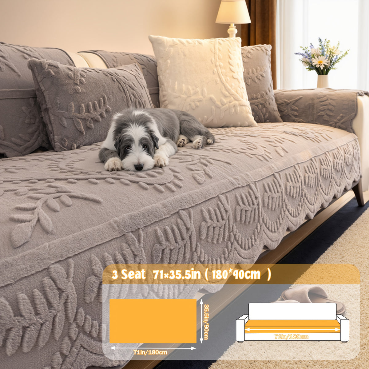 1pc Thickened Quilted Machine Washable Sofa Cushion, Faux Rabbit Fur Comfort Warm Non-slip Plush Sofa Cover, Breathable and Comfortable Pet-friendly for Bedroom, Office, Living Room, Suitable for 2/3/4-seater Sofa, Home Winter Decor, Christmas Gifts