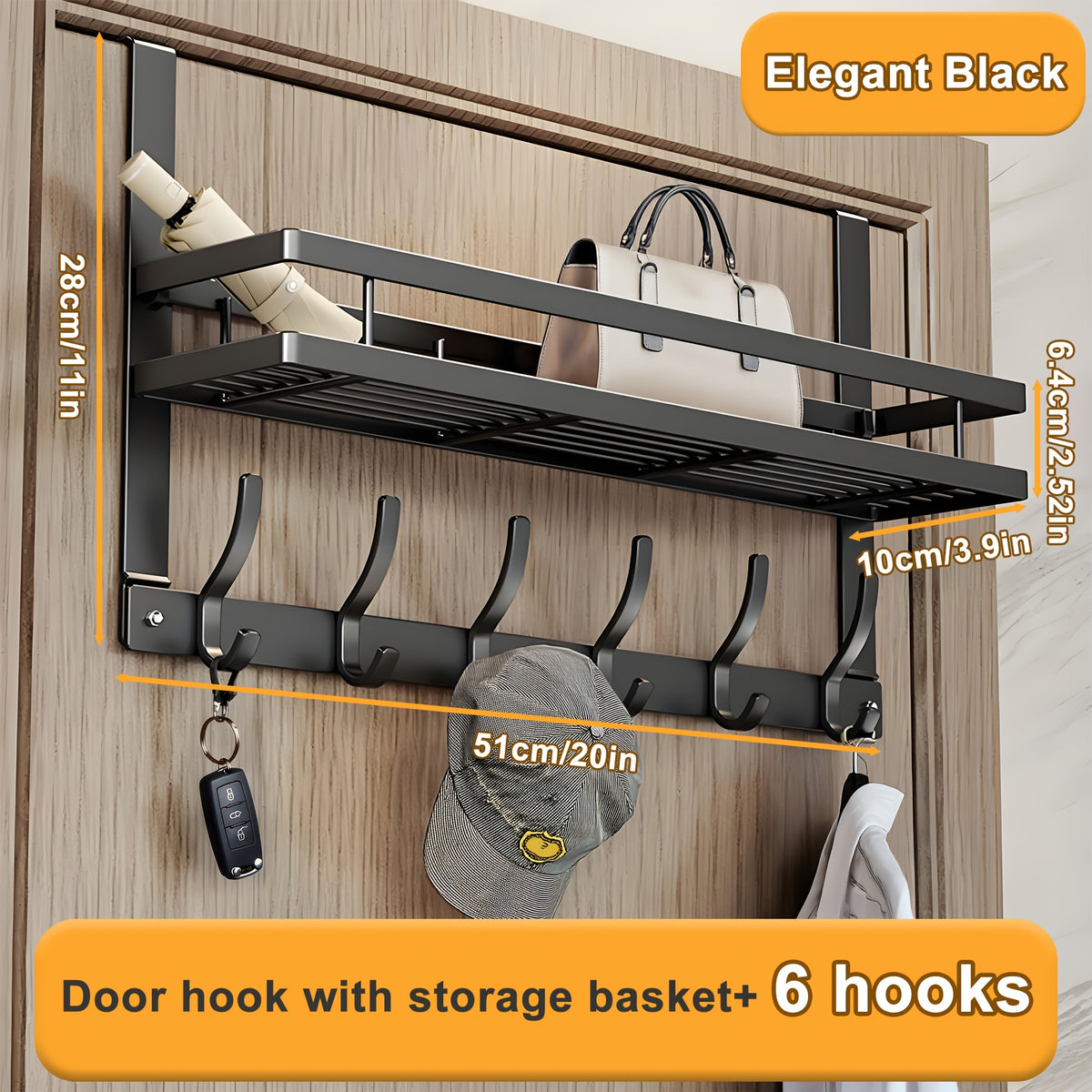 1pc Door Storage Rack with Hooks - Easy Install.Metal Construction.Multifunctional Metal Hook, Durable And Space-Saving for Bedroom, Bathroom, Or Entryway - Perfect for Clothes, Bags, Keys, And More.