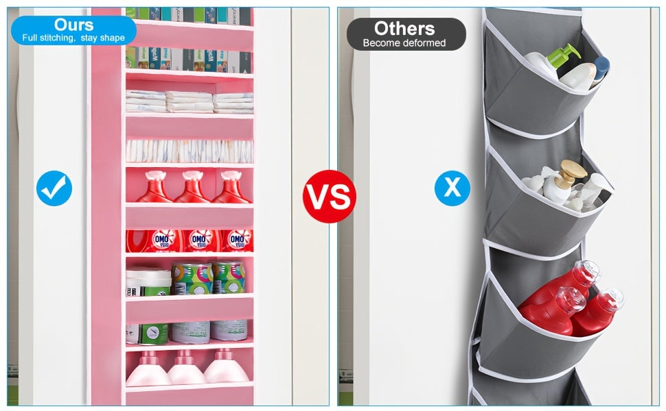 6 Pocket Over Door Organizer, Hanging Storage for Diapers, Shoes and Bathroom Essentials in Pink, Black or Grey for Nursery, Bedroom and Closet