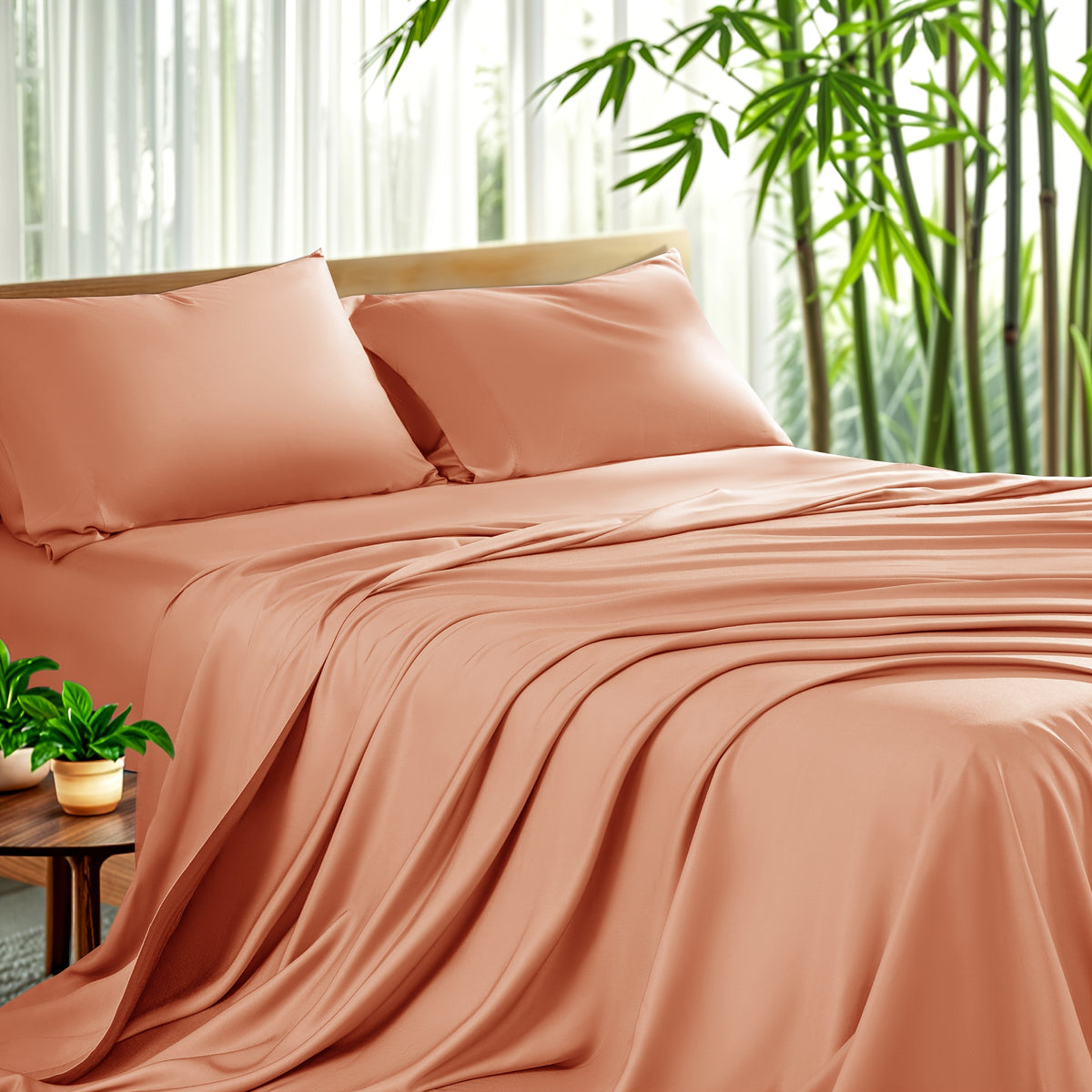 4pcs Cooling Bamboo Sheet Set, All-Season Comfort, 16" Deep Pocket, Wrinkle & Shrink Resistant, Y Soft Hotel Quality Bedding, Includes Fitted Sheet, Flat Sheet & 2 Pillowcases, Luxury Gift Box Packaging