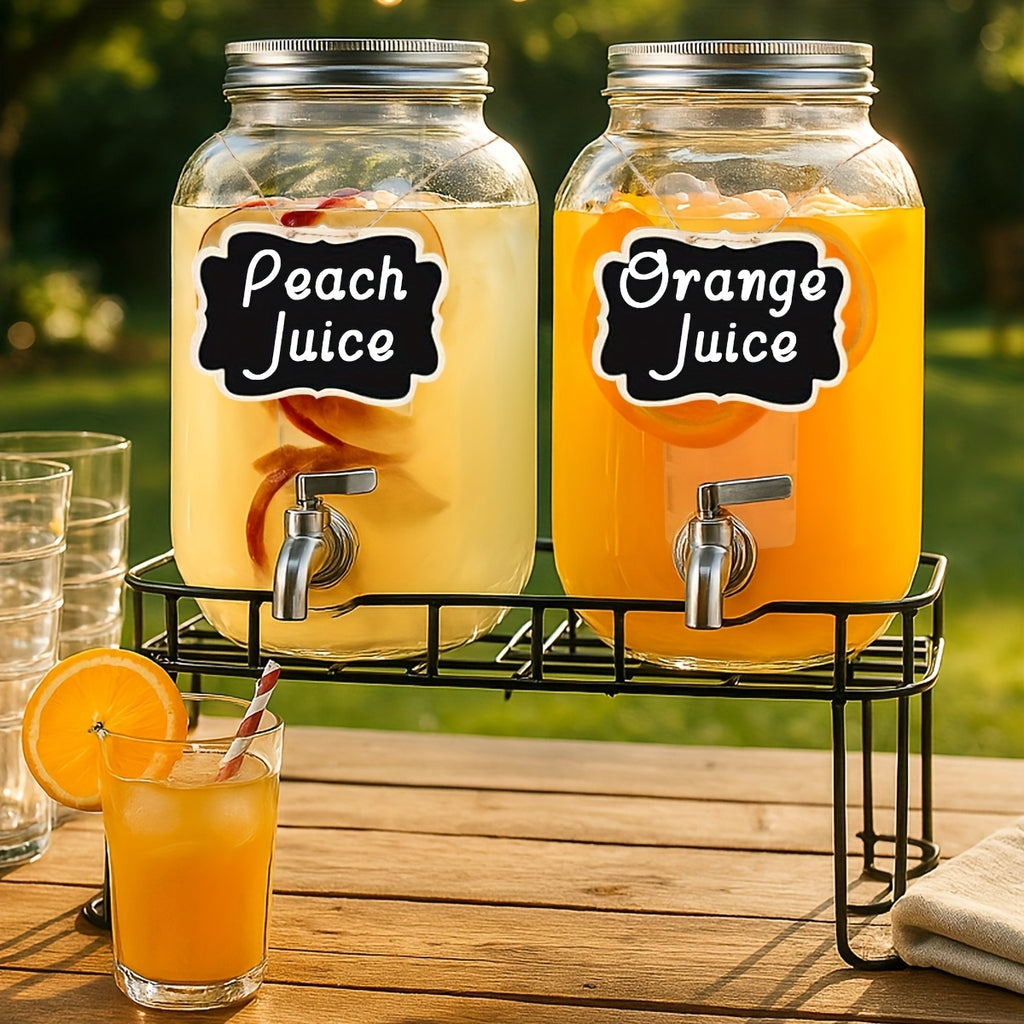 2-Pack 1 Gallon Glass Drink Dispensers for Parties, Beverage Dispenser, Glass Drink Dispenser with Fruit Infuser And Stand And Stainless Steel Spigot, Lemonade Dispenser with Ice Cylinder for BBQ, Picnic, Party, Weddings, And Events